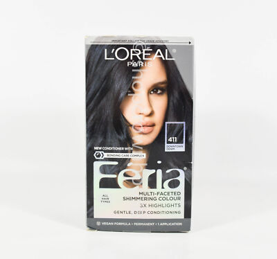 Loreal Feria Bonding Care Hair Color #411 DOWNTOWN DENIM / DARK BLUE BROWN