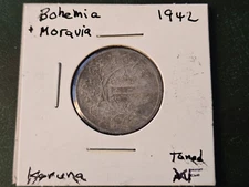 BOHEMIA & MORAVIA WWII GERMAN PROTECTORATE 1942 KORUNA, ZINC Toned XF