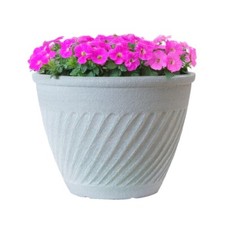 Bali Outdoor Planter Distressed 34cm 39cm Stone Look Cedar Round Flower Pot