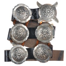39" Vintage Navajo deep stamped sterling silver heavy concho belt
