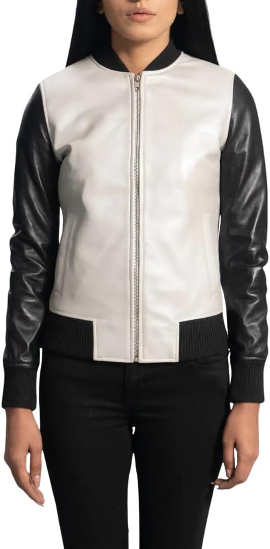 Stylish Two-Tone Bomber Jacket, Black and White, Ribbed Collar and Cuffs image 4