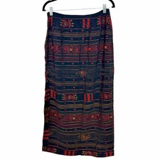 Vtg 90s Chicos Design Embroidered Rayon Maxi Skirt Black Boho Western Size 1 M