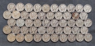 (50) Mercury Dimes Lot Various Dates Grades and Mint Marks Free Shipping