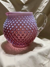Fenton Cranberry Opalescent Hobnail Glass Pitcher Jug