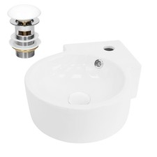 Lavabo bagno angolare con troppopieno e piletta in ceramica 450x360x130mm bianco