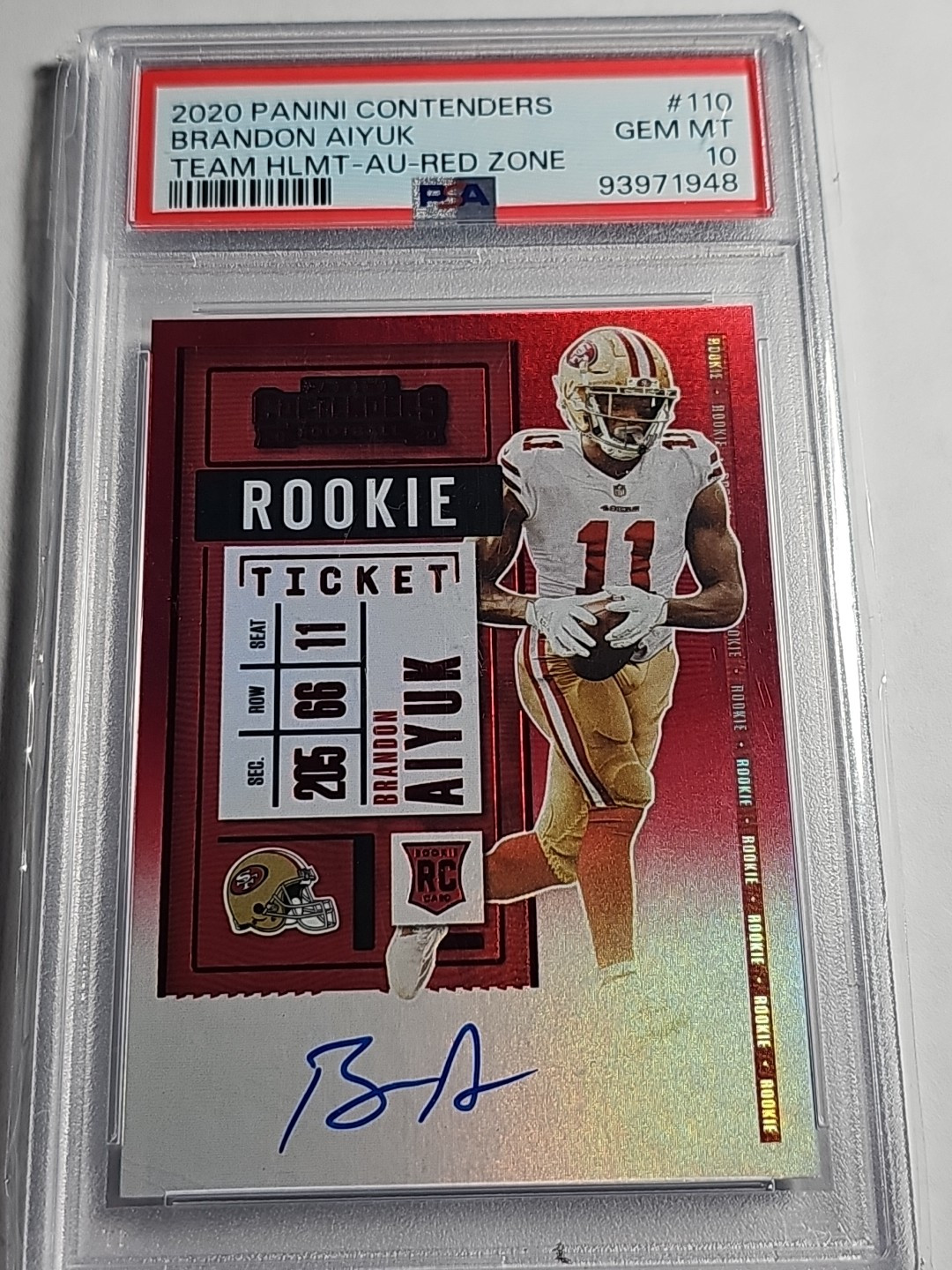 Brandon Aiyuk Panini Contenders #110 Autograph-Red Zone