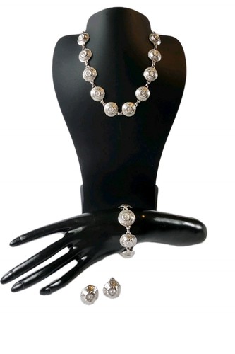 VTG Marino Silver Tone Concho Necklace Bracelet Earring Set Southwestern Style 