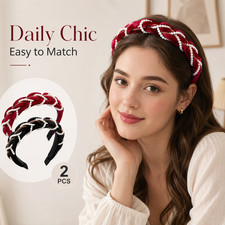 Vintage Braided Velvet Pearl Embellished Headbands 2 Pack Hair Accessories