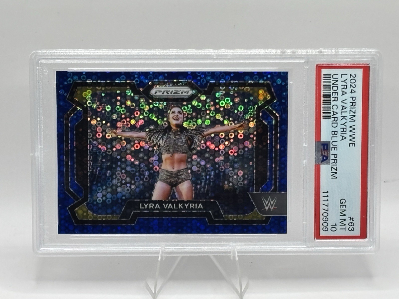 2024 Panini Prizm WWE #63 Lyra Valkyria Under Card Blue Prizm #25/25 PSA 10