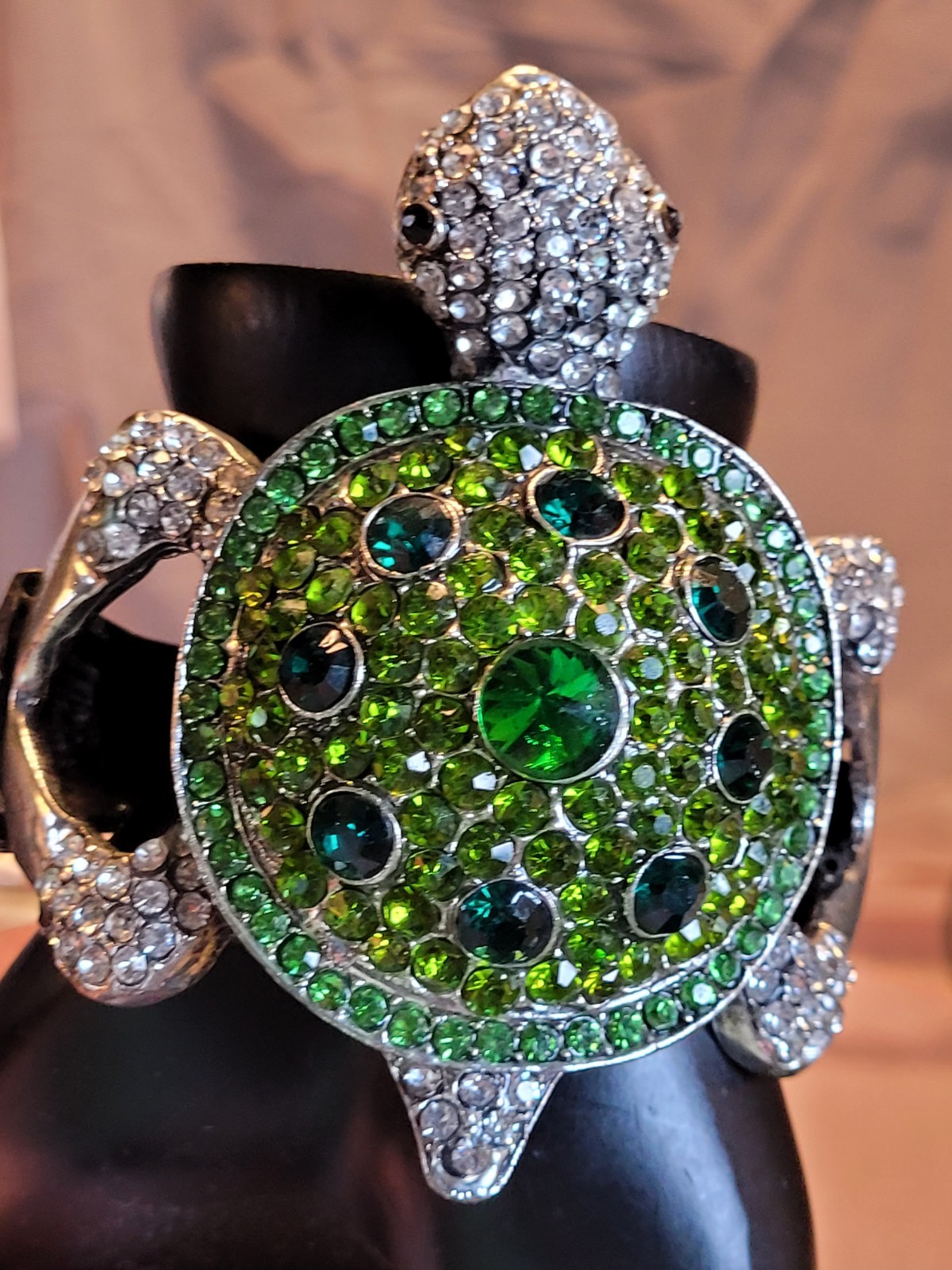 Rhinestone Statement  Sea Turtle Bracelet Clamper… - image 12