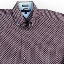 Tommy Hilfiger Mens Large Burgundy Plaid Button Down Long Sleeve Large NWOT