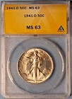 1941-D Walking Liberty Half Dollar Graded ANACS MS63