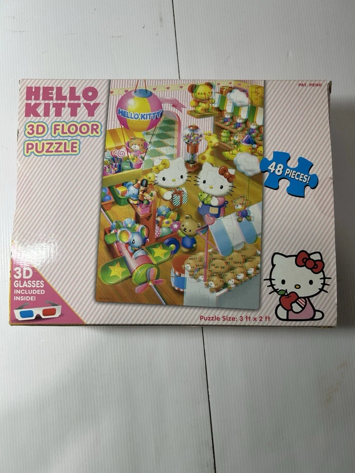 2011 Hello Kitty 3D 地板拼图 3' X 2' 全新带盒 3D 眼镜含 48 件 — 第 2/4 张图片
