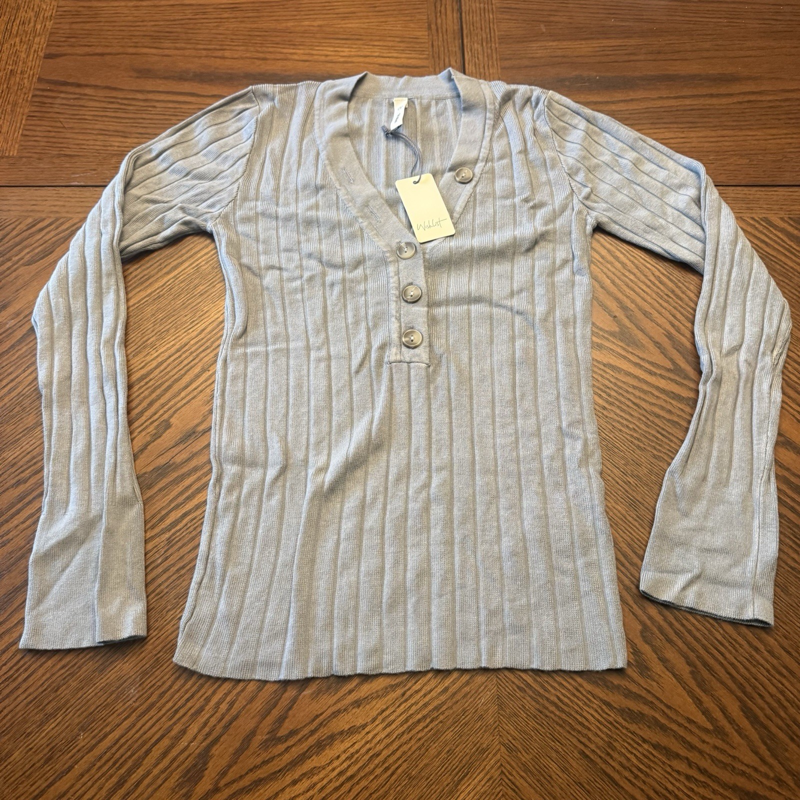 Wishlist Women's Long Sleeve Gray V-Neck Button Top Ribbed Thermal New Small