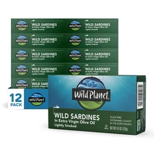 Wild Planet Wild Sardines in Extra Virgin Olive Oil Lightly Smoked Tinned Fis...