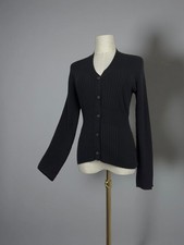 Prada Sweater Cardigan Ribbed Knit Wool Black Womens 44
