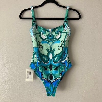 Cin Cin Ballet Classic Swimsuit Boheme Blue One Piece Open Back Paisley 70s