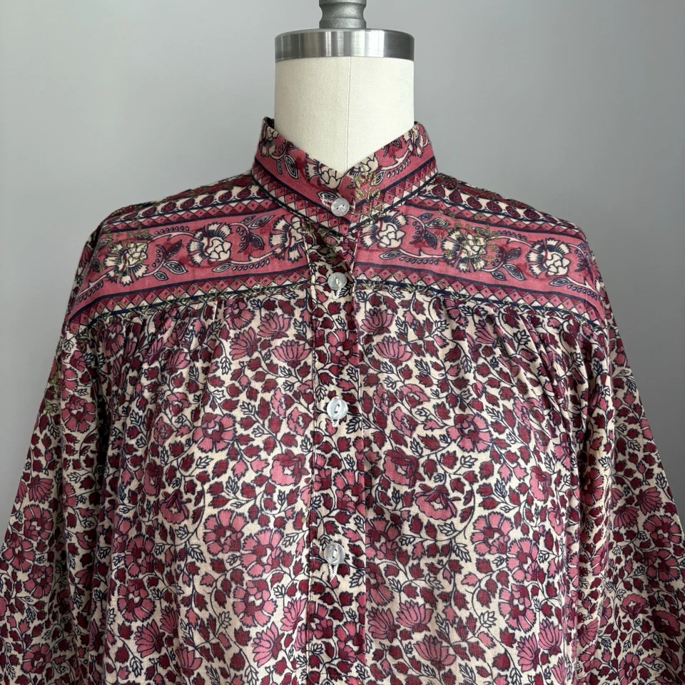 复古 70 年代印度棉金块印花花卉波西米亚嬉皮迷笛连衣裙 S/M — 第 2/4 张图片