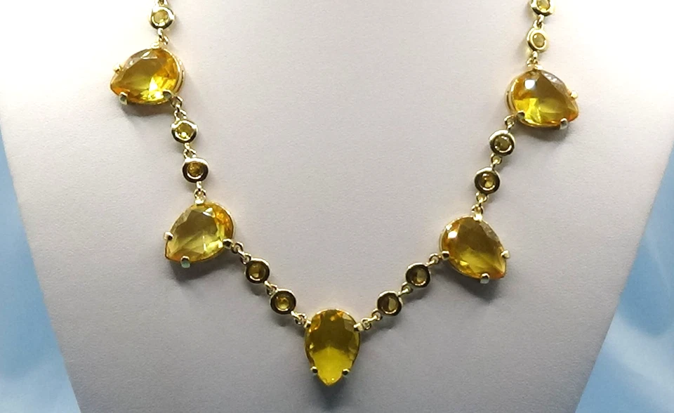 J. Crew Gold Plated Teardrop Golden Yellow Glass Stones Necklace - Image 2 of 4