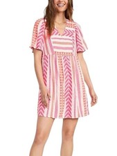 Old Navy Pink Orange Tribal Print Mini Swing Dress Boho Aztec Flutter Sleeve