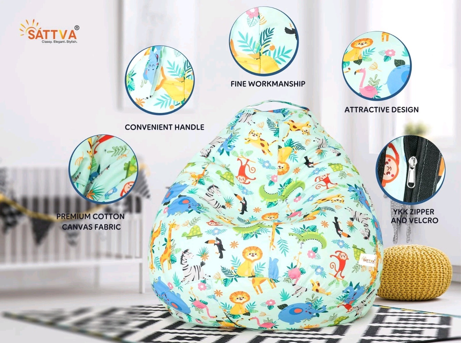 For Kids, Zipper Storage Bean Bag
