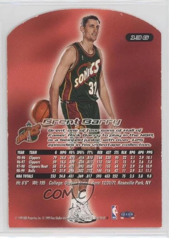 1999-00 Fleer Ultra Gold Medallion Edition Brent Barry #13G - Image 2 of 2