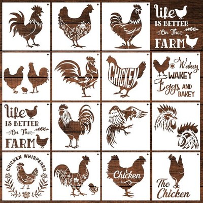Keluna Farmhouse Chicken Stencils - 15 Pcs Farm Stencil Set for Wood Crafts,... 