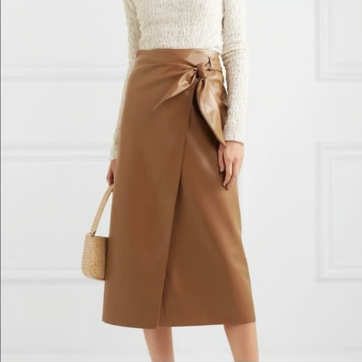 Gorgeous Nanushka Amas Alt-Leather Sarong Skirt in Brown Small