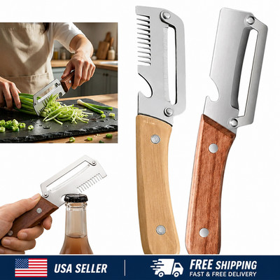 2 PCS 3-in-1 Multifunctional Vegetable Peeler with Wooden Handle,Julienne Slicer