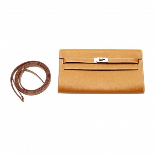 Hermes Kelly Long To Go Epson Gold Silver Hardware W Engraved Bag Used YUKI-0