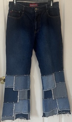Vintage Y2K Zana Di Patchwork Studded Flare Bottom Denim Jeans Juniors Size 9