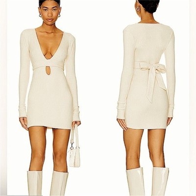 Lovers and Friends Calliope Cream Ribbed Cutout Mini Dress Size M