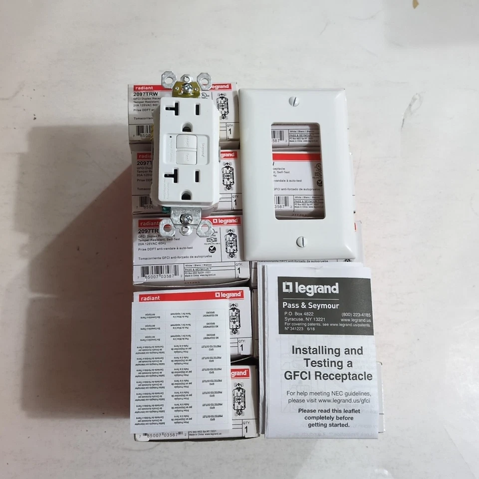 Legrand 2097TRW 20A Self Test GFCI Receptacle - White 10 Pack - Image 3 of 4