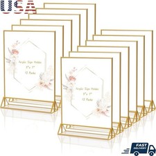 Double Sided Acrylic Gold Picture Frame Set 5x7 Vertical Display Table Holder