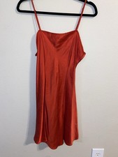 VTG 2000 Victoria's Secret 100 Silk Mini Slip Dress Spaghetti Strap L Red Slit