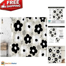 Waterproof Funky Retro Floral Shower Curtain 72W x 72H - Fabric Set