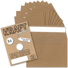 50x Vintage-Umschl&auml;ge DIN B6 125 x 176 mm Kraftpapier 120 g/m&sup2; braun Recycling B