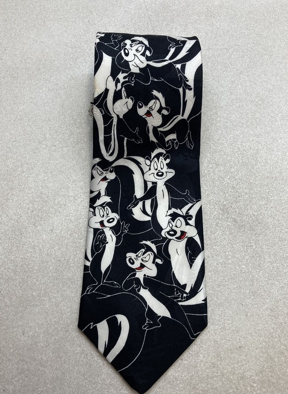 Vintage 90s Looney Tunes Men's Pepe Le Pew Necktie Black White Warner Bros 1994