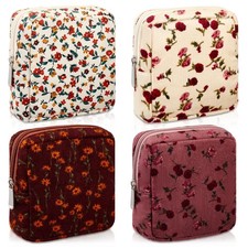 4 Pcs Floral Makeup Bag Cosmetic Bag with Zipper Portable Small Pouches for P...