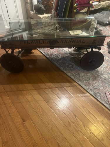 Antique 1900s Rare Milwaukee Journal Newspaper Wooden Wagon 