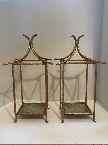 Pair Of Faux Bamboo Gilt Pagodas- Display Shelves