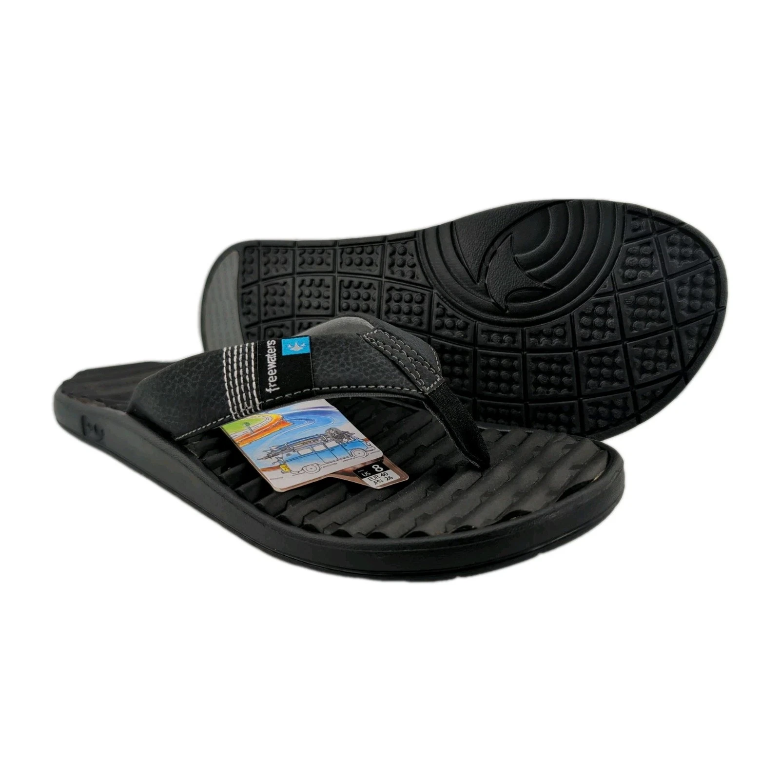 Freewaters Mens Flip Flops Sandals Black Size 8 D Medium GPS Eur 40 JPN 26 Vegan