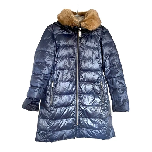 Cappotto Kate Spade donna XS pelliccia sintetica piumino imbottito invernale giacca calda colore navy