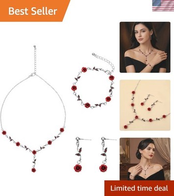 Sparkling Silver Rose Jewelry Set: Necklace, Bracelet & Earrings - Perfect Gift