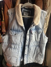 LEVIS MEN VEST LIGHT BLUE DENIM SHERPA VINTAGE MADE IN USA XL