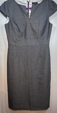 Tahari Arthur S. Levine Gray Sheath Dress 8 V-Neck Cap Sleeve Studded Zip