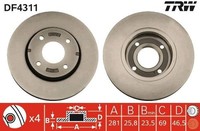 2 X Bremsscheibe TRW DF4311 FüR Mitsubishi Colt VI Smart