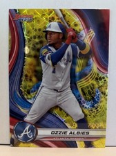 2024 Bowman's Best Ozzie Albies Yellow Lazer Refractor # 75/75 BOOKEND Braves