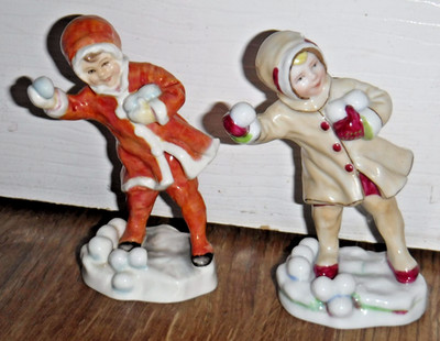 2 Vintage Royal Worcester Figuren Dezember & Schneeball ~ Freda Doughty TOP