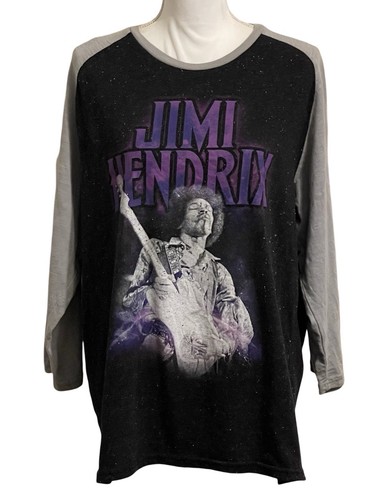 ROCKIN ARTWORK Jimi Hendrix Raglan Sleeve Black & Gray Tee Women’s Size 2XL - Picture 3 of 8
